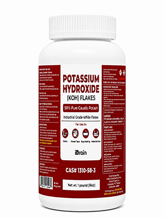 iDrain Potassium Hydroxide (KOH) Flakes 90% Pure – Industrial Strength Caustic Potash – Heavy-Duty Cleaner, Soap Making &amp; Industrial Applications – 1 lb - Pack Selection Available