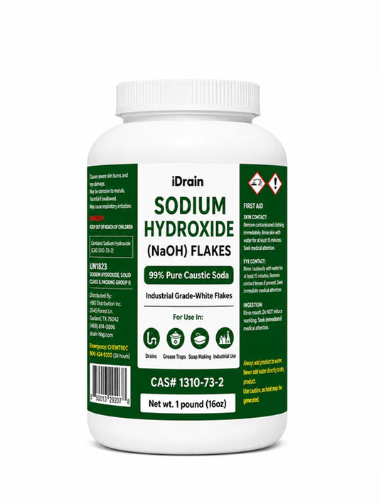 iDrain Sodium Hydroxide (NaOH) Lye Flakes 99% Pure – Industrial Strength Caustic Soda Drain Opener &amp; Multi-Purpose Cleaner – 1 lb - Pack Selection Available