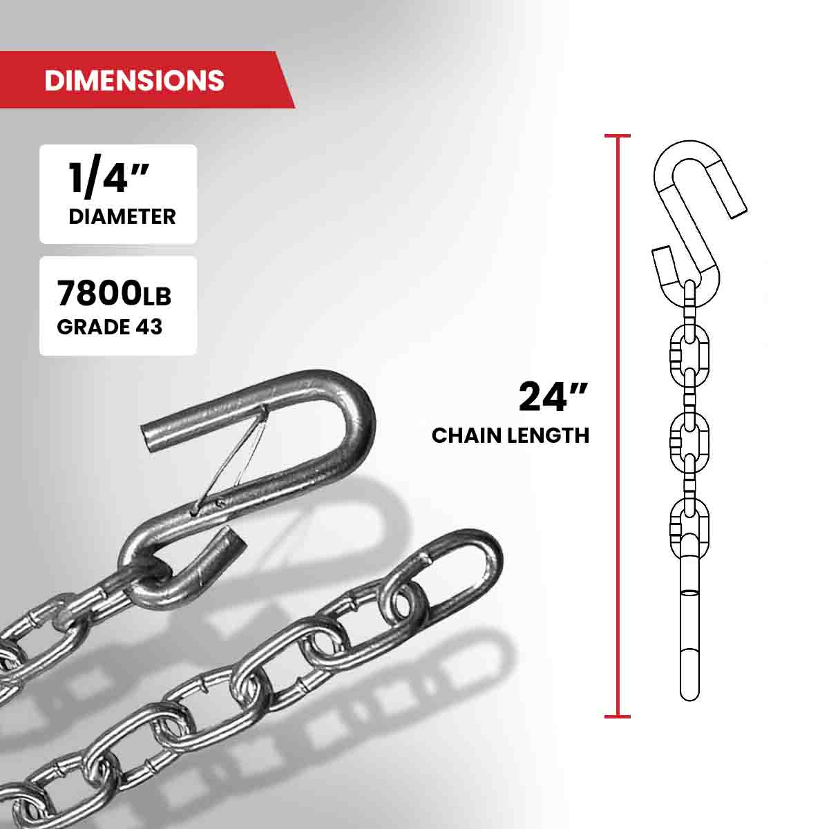 Motor God Trailer Safety Chain 48in 2.5in Hanger