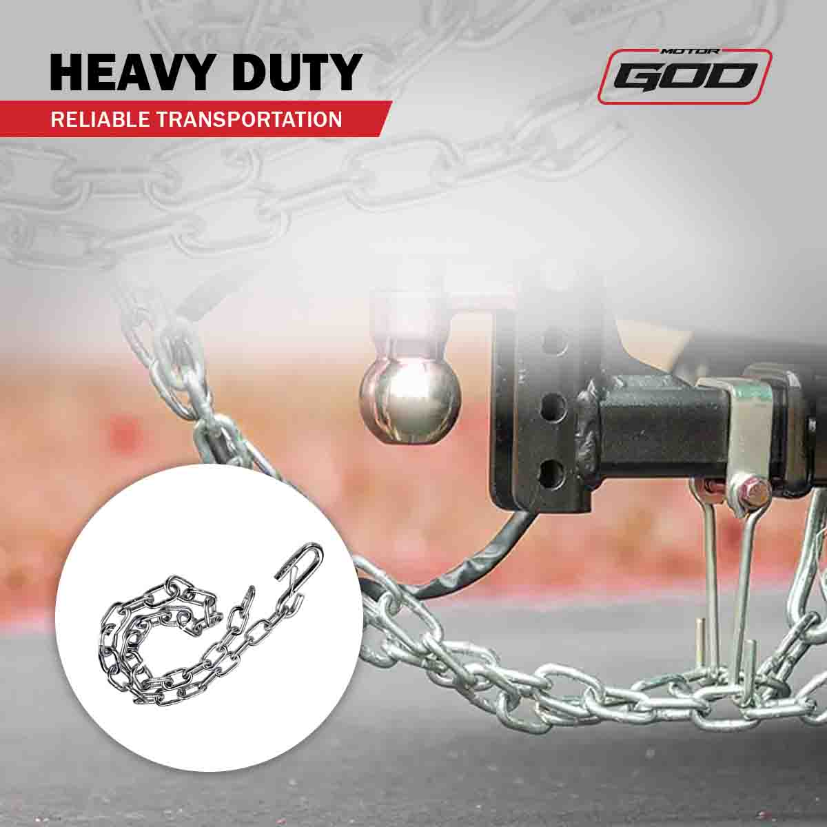 Motor God Trailer Safety Chain 48in Hanger (LB & SIZE SELECTION AVAILABLE)