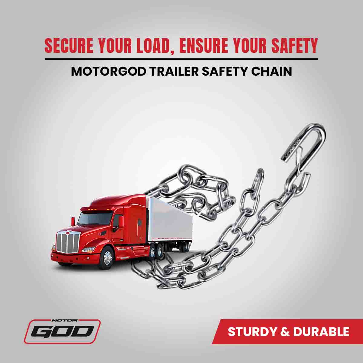 Motor God Trailer Safety Chain 48in Hanger (LB & SIZE SELECTION AVAILABLE)